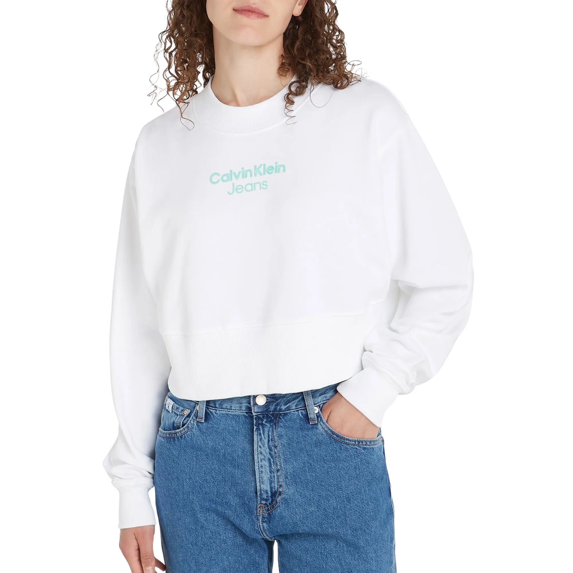 Calvin Klein Stacked Institutional Crewneck Sweater – White (Women)