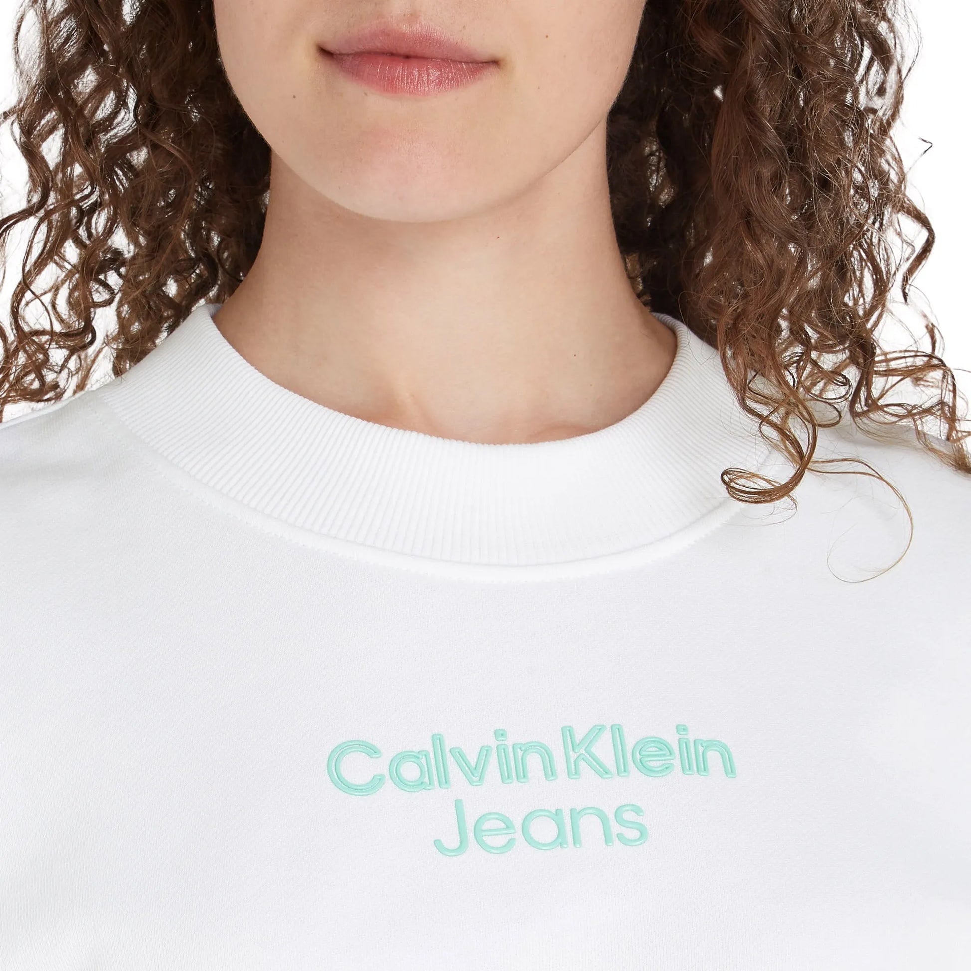 Calvin Klein Stacked Institutional Crewneck Sweater – White (Women)