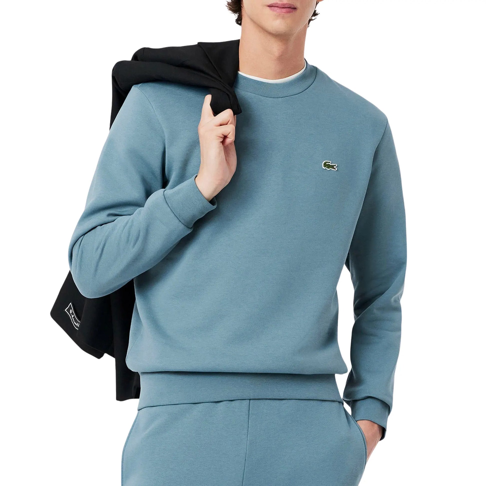 Lacoste Organic Cotton Fleece Crewneck Sweater – Blue Men